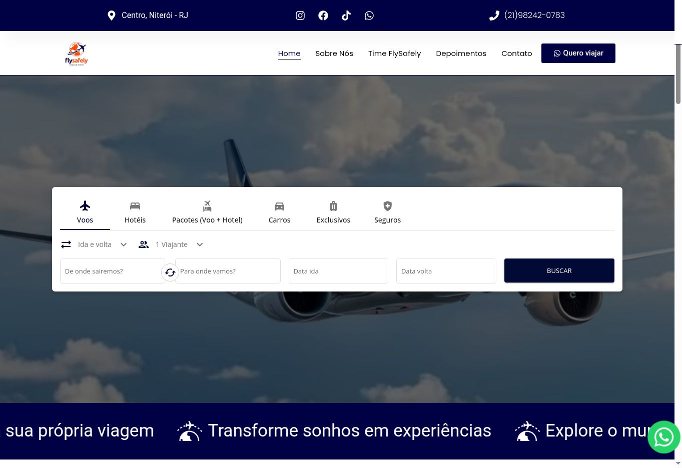 Página inicial do site FlySafely